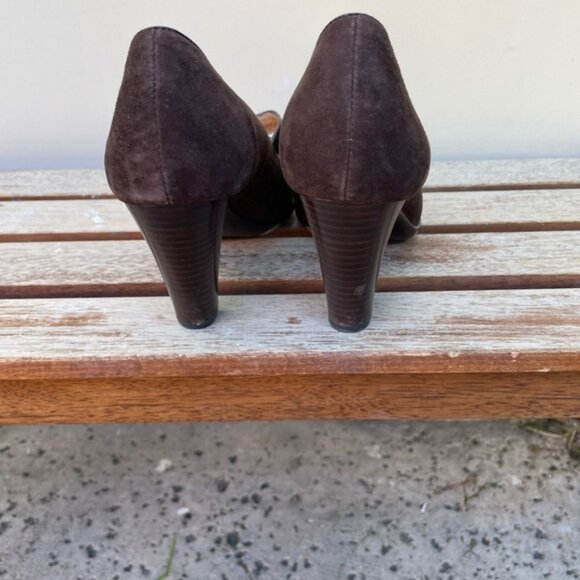 Sofft Women's Retro Geva Brown Suede Peep Toe Mary Jane Pumps Size 9W - Picture 9 of 13